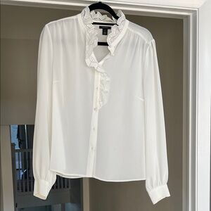 Halogen White Ruffle Trim Blouse, Large